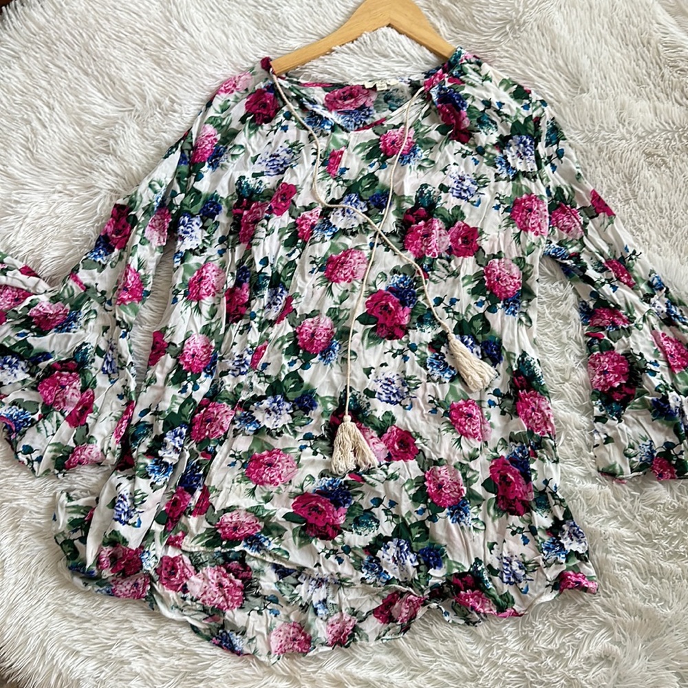 UMGEE ROSE GARDEN BELL PINK FLORAL TUNIC